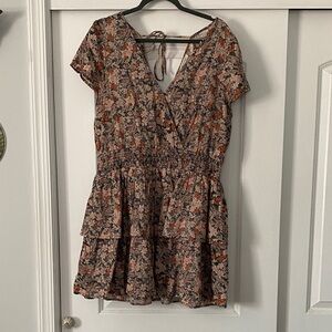 American Eagle Outfitters Rust and Cream Floral Wrap Mini Dress